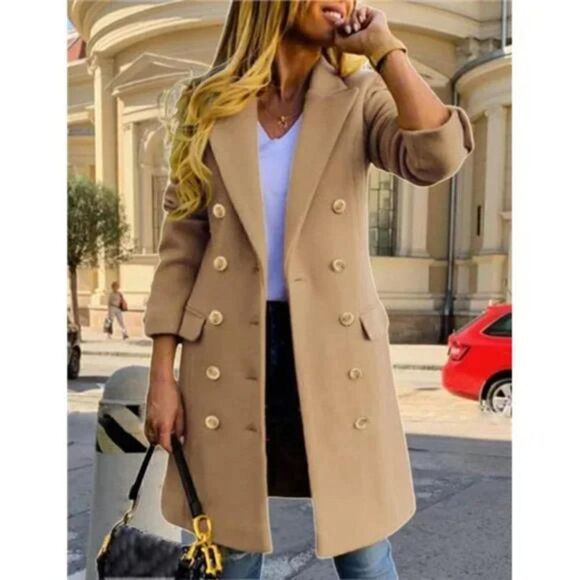 New Womens Winter Wool Coats Double Breasted Camel Long Elegant Coat - Picture 2 of 8